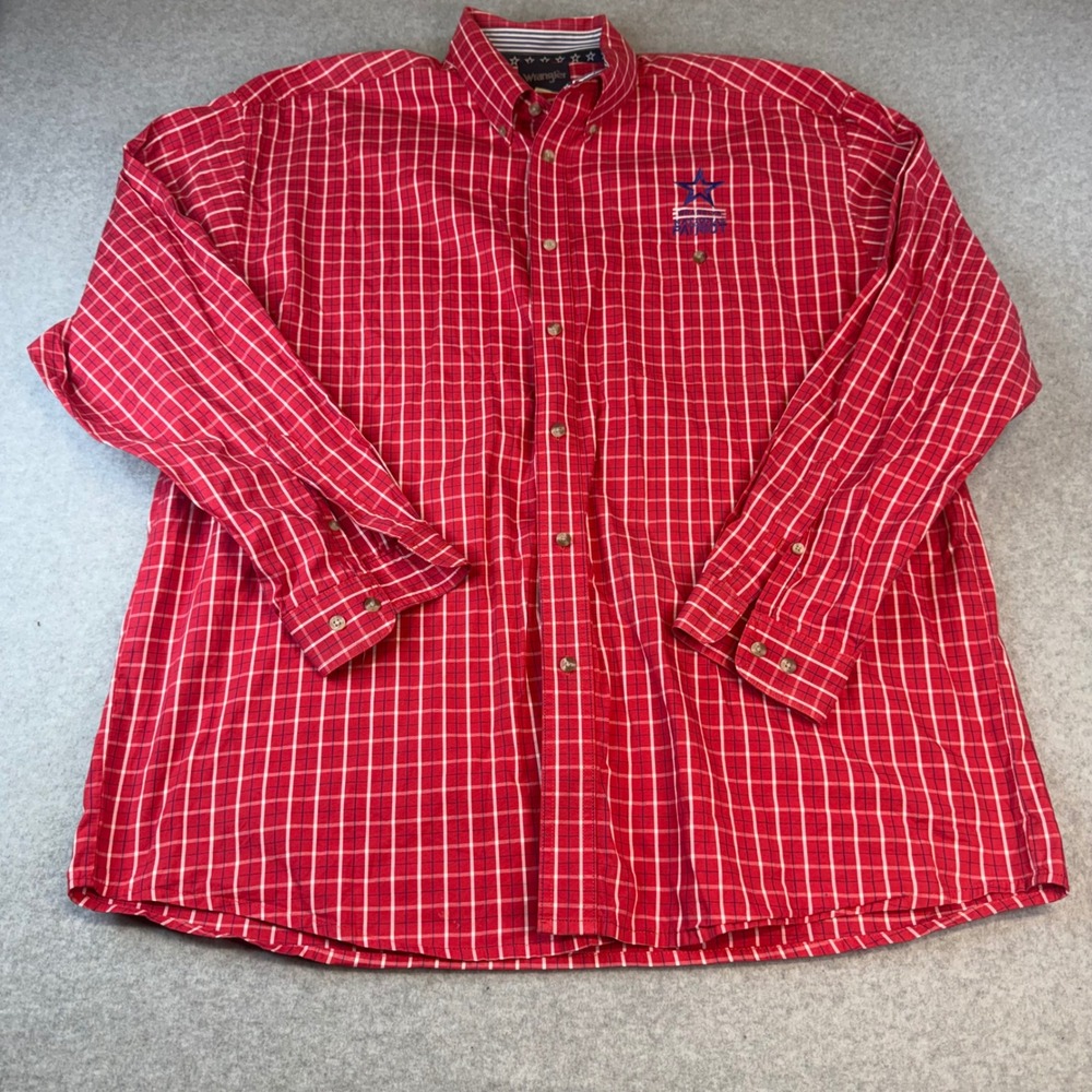 Wrangler National Patriot Mens Red Plaid Long Sleeve Button Down Shirt XL